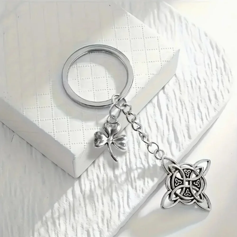 Celtic Shamrock Keychain Knot Silver Tone NWT